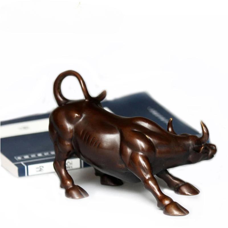 12cm Brass Ox Wall Street Bull Figurine Charging Stock Market Bull Statue Feng Shui Sculpture Home Office Decoration Gift