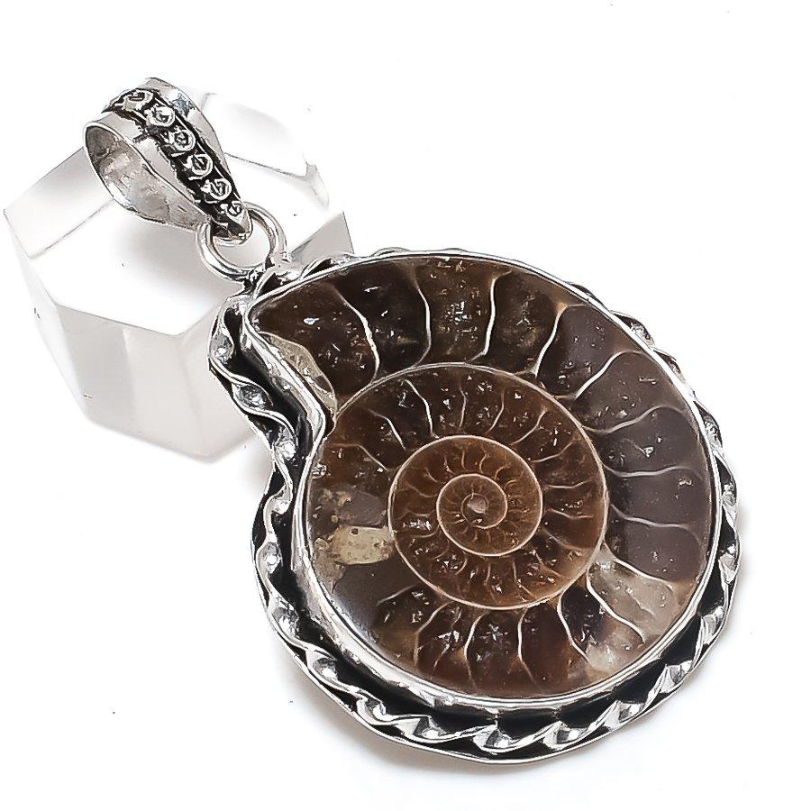 

Natural Ammonite Fossil Gemstone 925 Sterling Silver Jewelry Pendant 2.05 s8p24