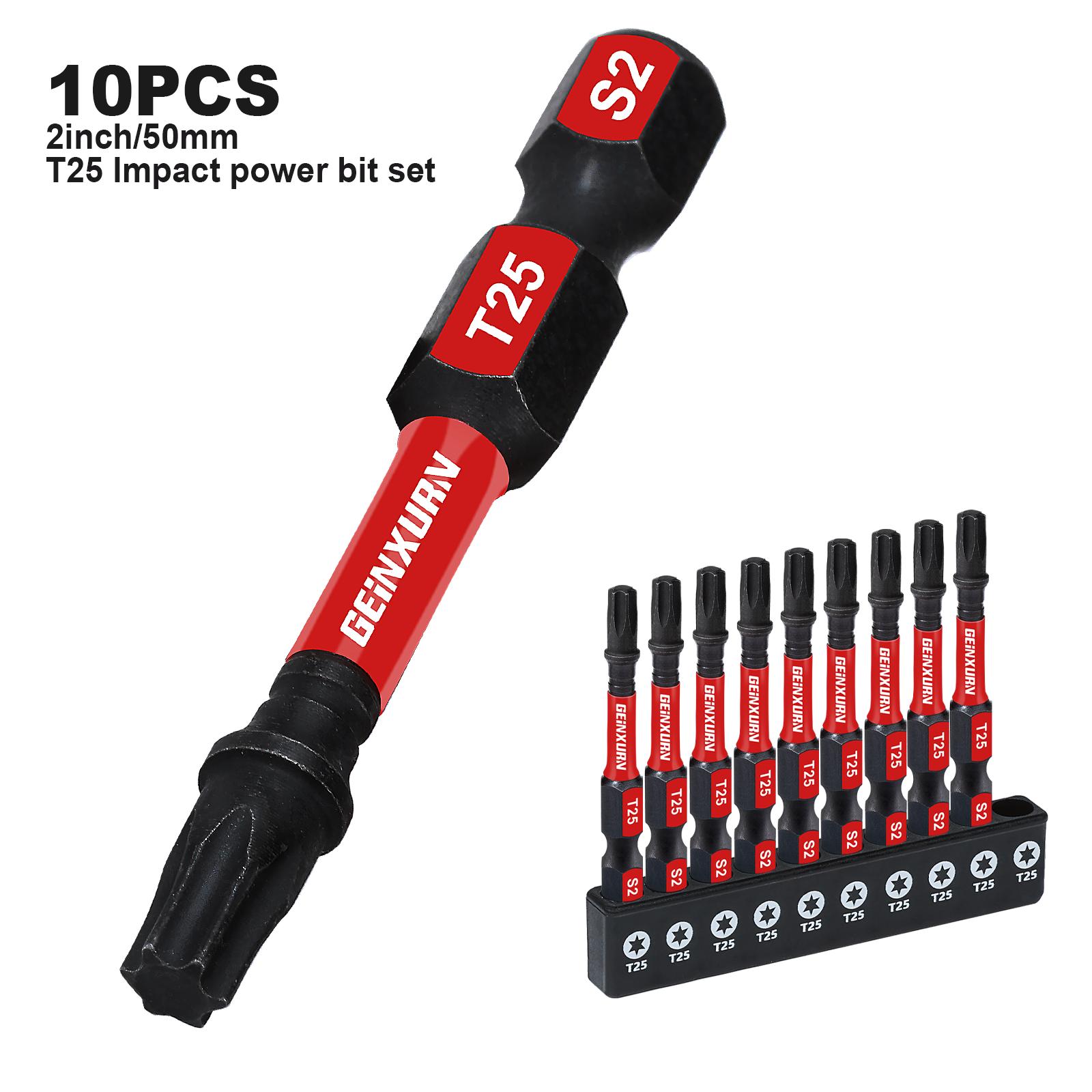 

Geinxurn 2-дюймовый набор ударных магнитных бит Torx #25, набор бит из легированной стали S2 T25 с основанием 2Inches