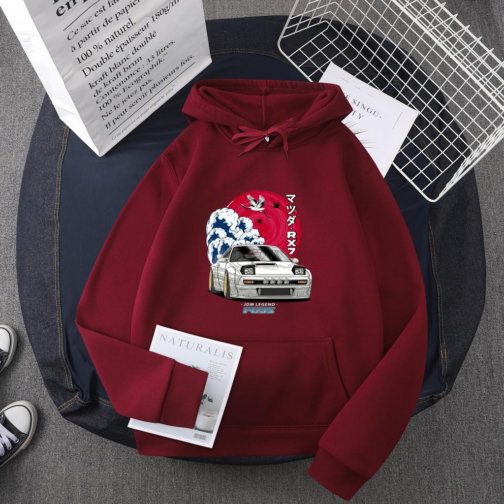 Hot selling anime anime head text D car hooded sweater men sweatshirt JDM car tide