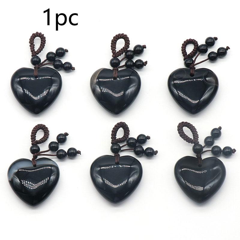 1PC 30mm Llavero Corazón de Piedra Natural Piedra de Cristal Curativo Cuarzo Rosa Joyería Borla Llavero Amuletos para Bolsos
