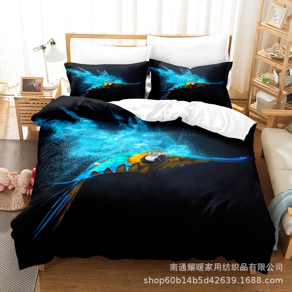 3D Digital Printing Bedding Four-Piece Set Three-Piece Set Parrot Bed Sheet Quilt Pillow