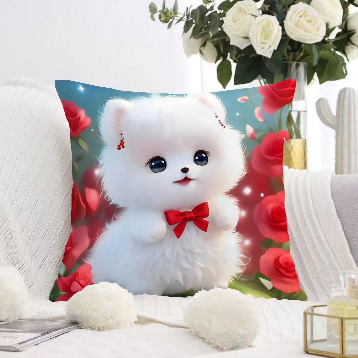White Cat and Dog Pillowcase Dormitory Decoration Office Living Room Sofa Home Pillowcase