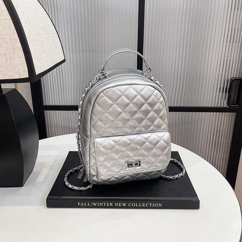 Rhombus Chain Backpack Women's New Casual Student Schoolbag High-end Travel Small Backpack