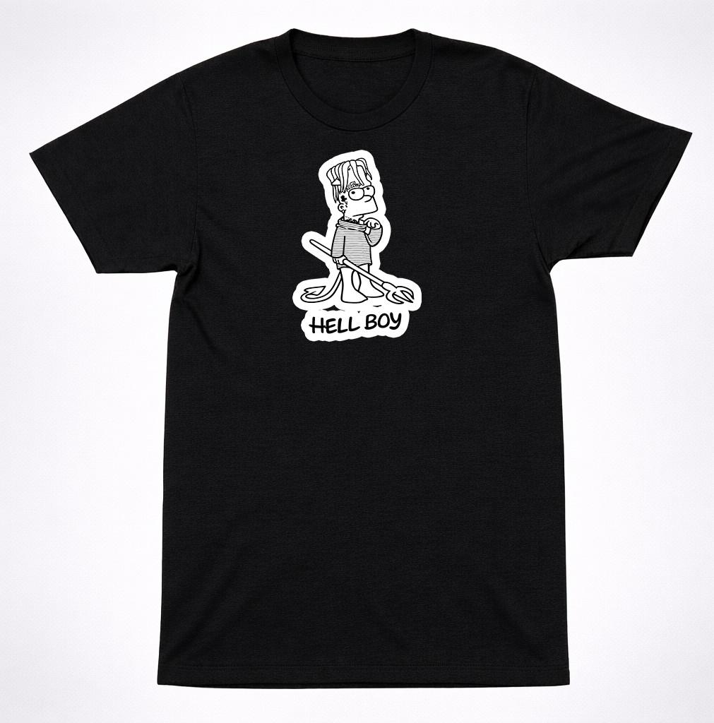 Lil Peep Hellboy Bart Black T-Shirt | Emo Rap Goth Trap Hip Hop Streetwear Fan T S разноцветный