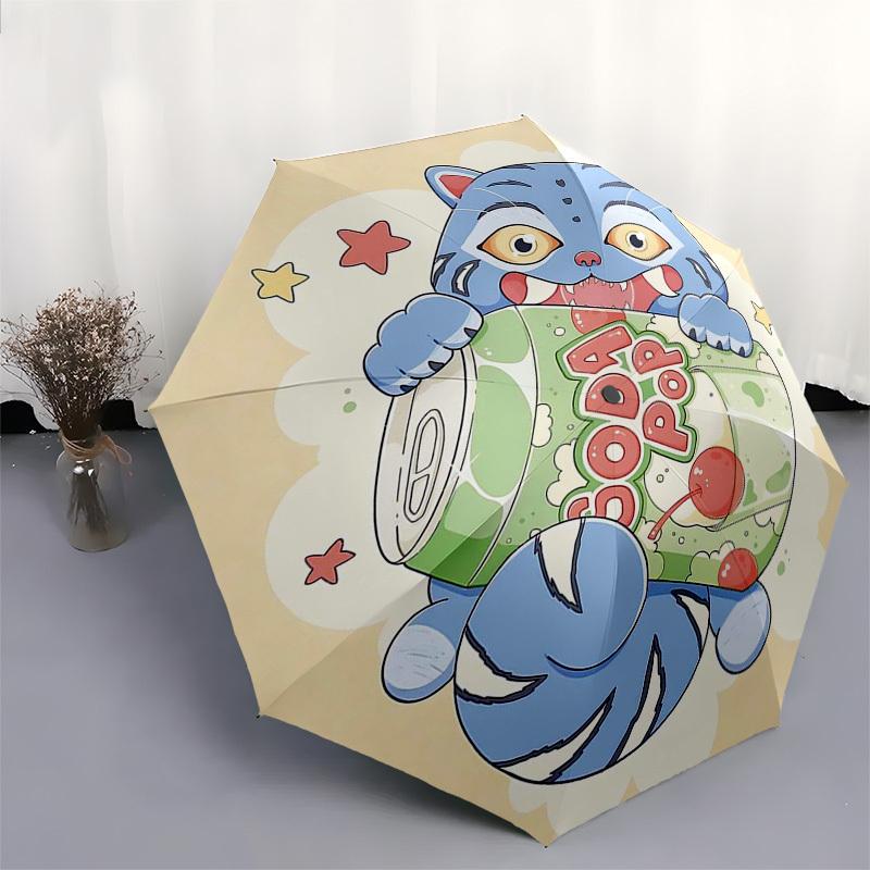 1 Stück Outdoor-Schirm mit süßem Katzen-Aufdruck - Automatisches Öffnen/Schließen, Tragbares 3-fach faltbares Design, 8-Speichen-Eisenrahmen - Perfektes Geschenk für Fans, Reisende