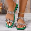 Rhinestone Flower Flat Sandals for Women 2025 Fashion Square Toe Summer Slippers Woman Lightweight Non Slip Outdoor Beach Slides