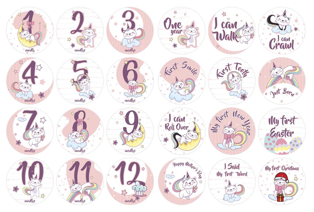 Inkdotpot 12 Month Baby  Milestone  Sticker  Boy Girl-Monthly  Milestone  Round  Stickers 24 Count