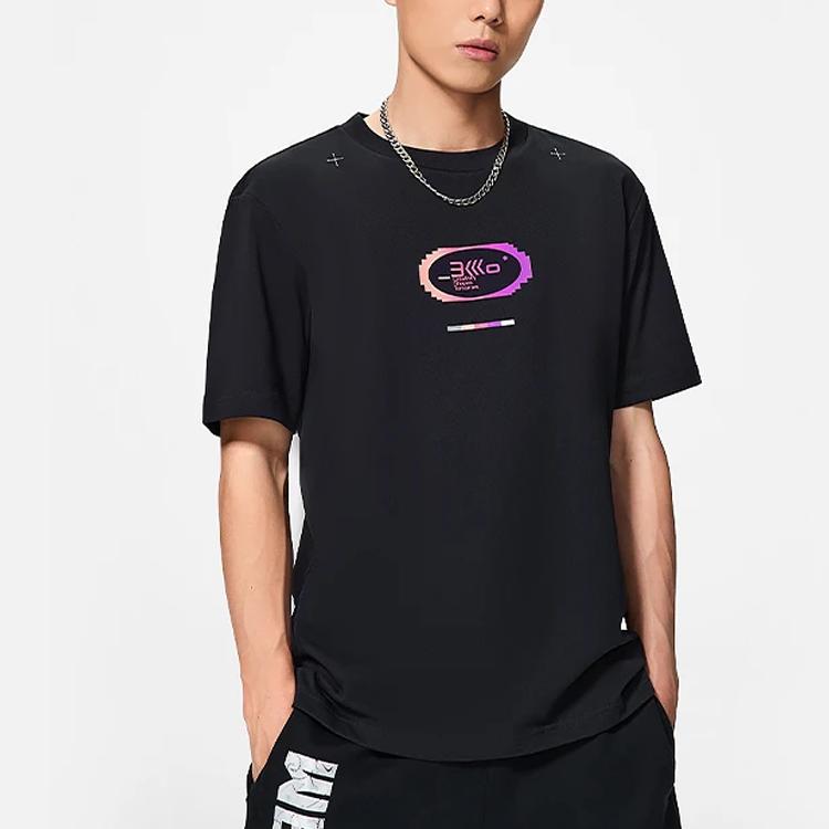 Li-Ning Wade Series Pixel Letter And Number Print Casual Short Sleeve T-Shirt Men Tops Black AHSSA47-1