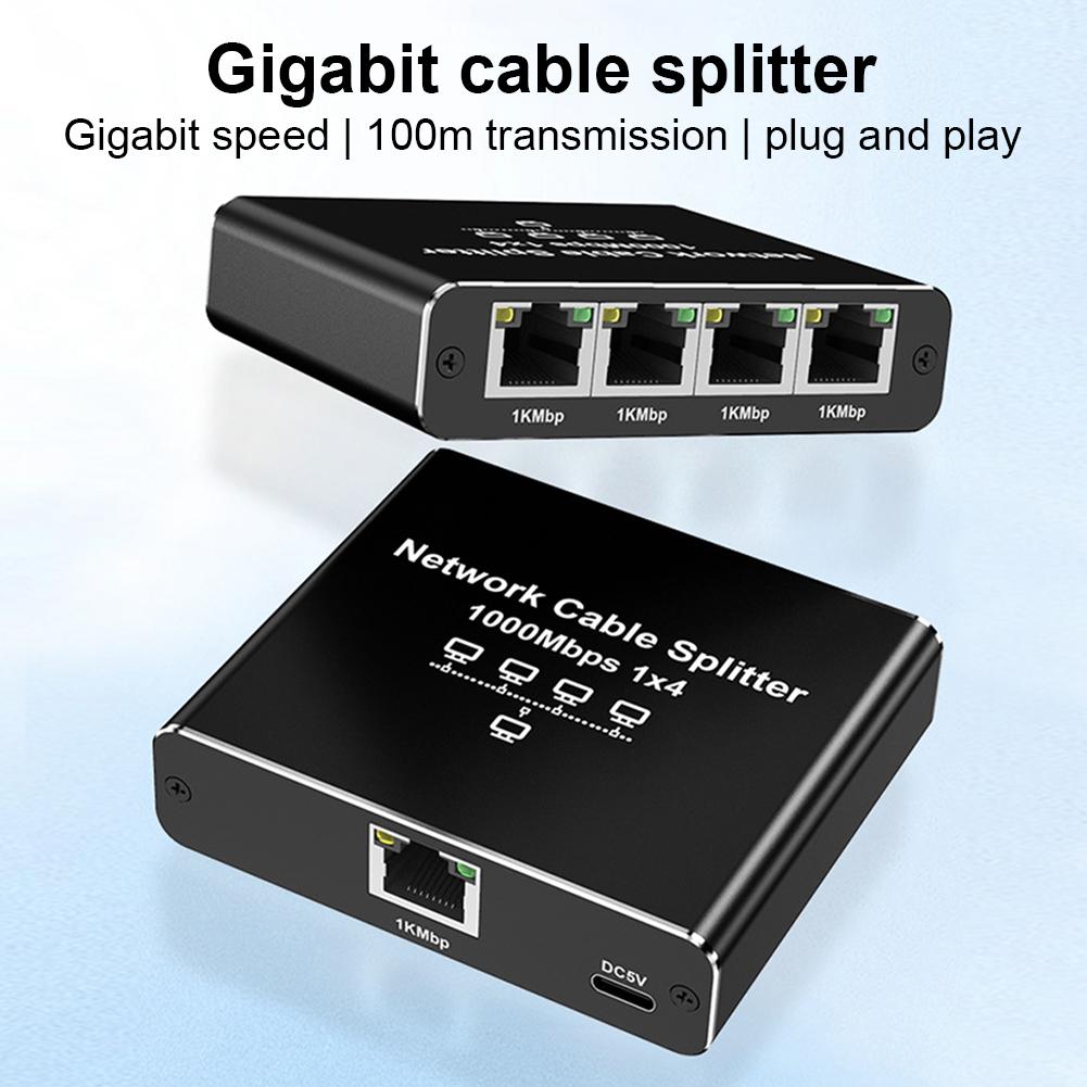 1 To 4 Gigabit Ethernet Splitter 4 Devices Simultaneously Networking 1000Mbps Internet Splitter Adapter for Cat5/5e/6/7/8 Cable
