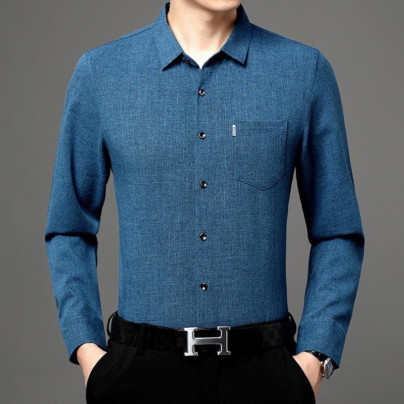 

Весенне-осенняя рубашка с длинными рукавами, мужская рубашка для делового отдыха среднего возраста, хлопковая мужская рубашка с карманами для папы XXXXL