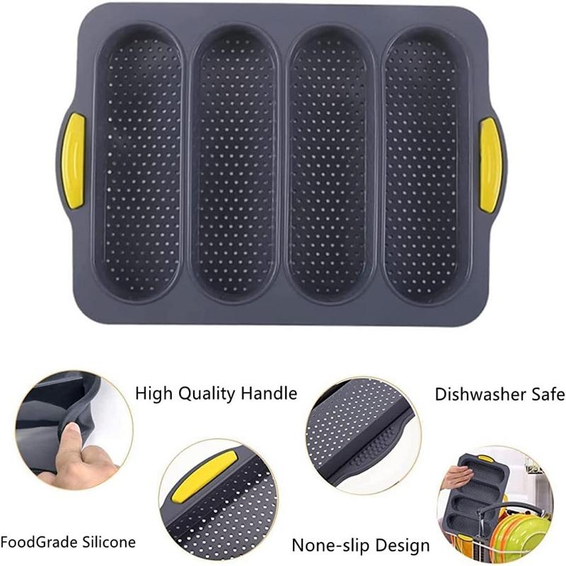 4 Cavity Silicone Baking Mold Heat Resistant Bread Mould Nonstick Baguette Baking Tray Bread Loaf Pan Oven Tool Kitchen Bakeware
