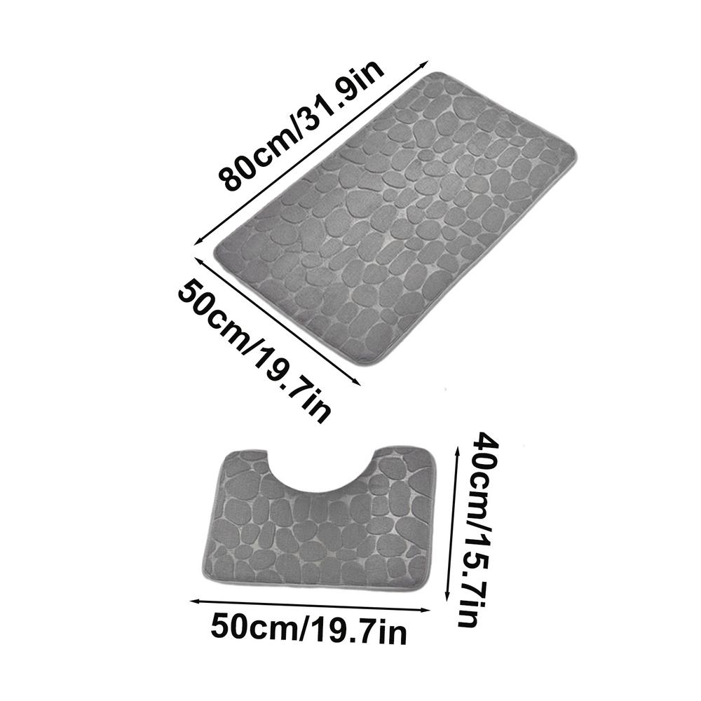 Non-Slip 50*80cm Bath Mat and 50*40cm Toilet Mat Bathroom Rug Set Soft Bath Mat with Cobblestone Pattern Washable Bath Mats