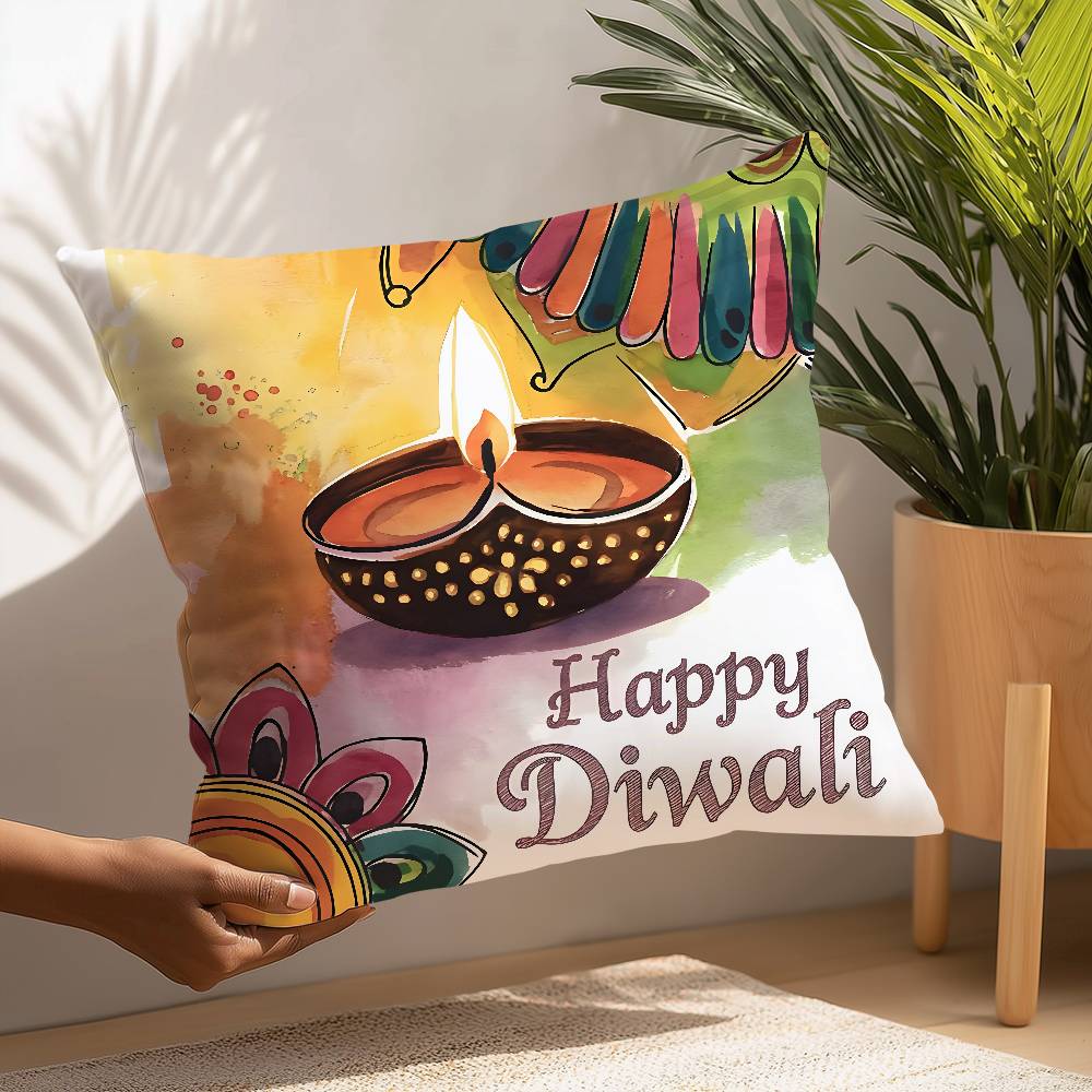 Diwali Festival Pillow Case Plush Fabric Soft  Pillowcase Double Sided Print Cushion Cover Household Gifts