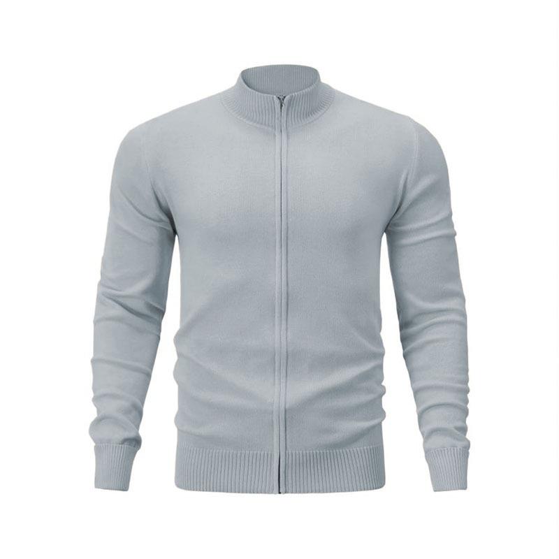 Men's Stand-up Collar Casual Sports Sweater – Solid Zipper Knitwear, Versatile Woolen Design