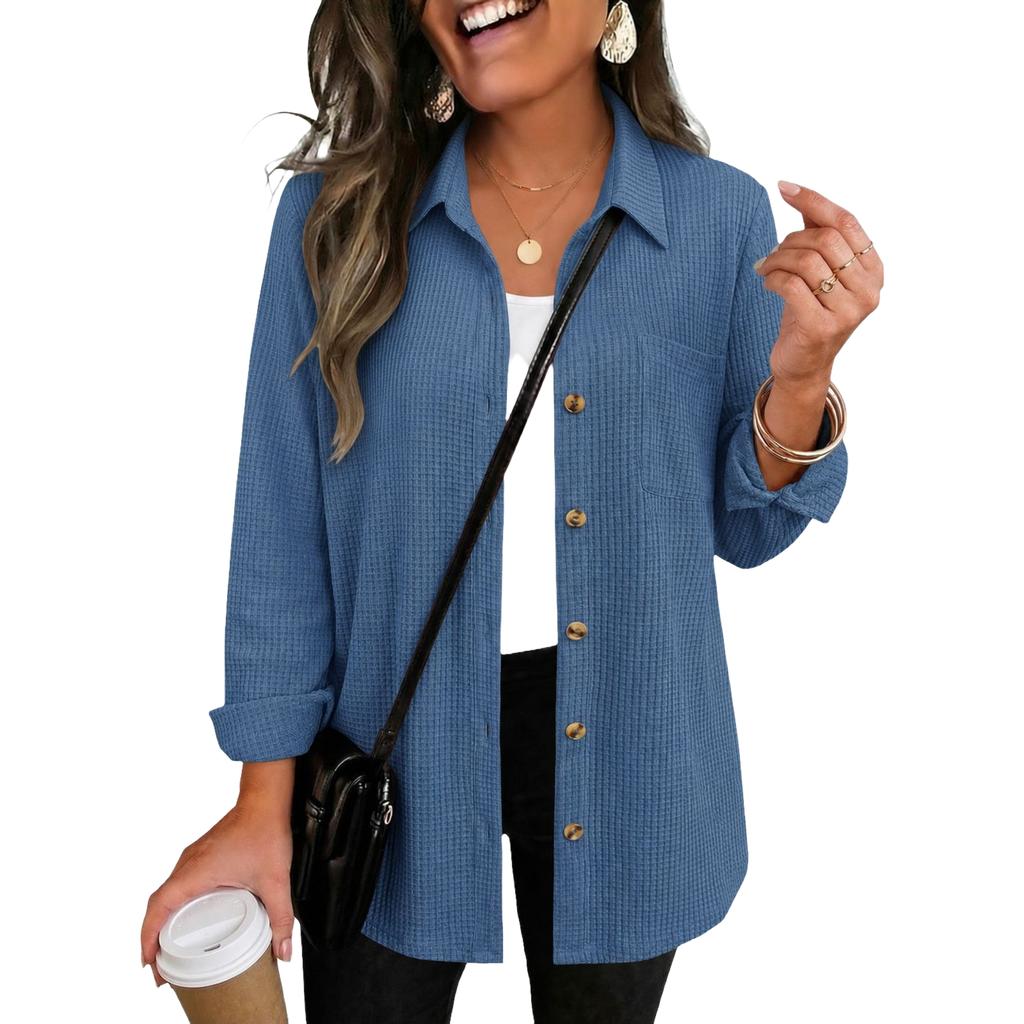 Women's Fashion Loose Fit Button Down Cardigan, Long Sleeve Shirt Top for Everyday Wear