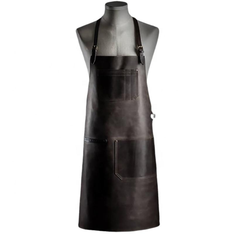 Grembiule in PU Impermeabile e Oil-Proof Grembiule Bar Barbecue Cucina Chef Cottura Multi-Tasche Pratico Grembiule in Pelle