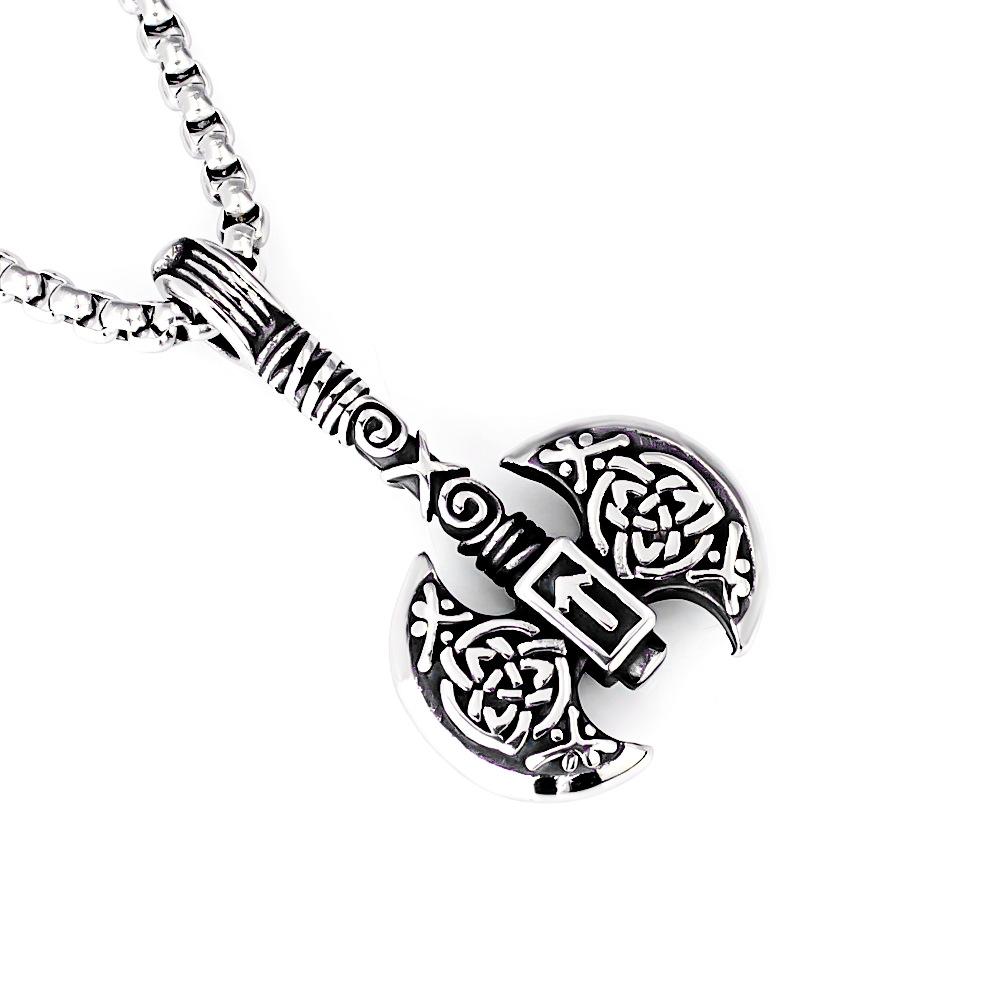 Nordic Viking Rune Double-sided Ax Necklace for Men and Women