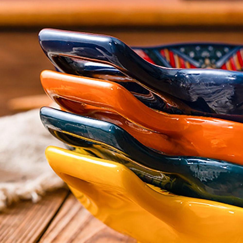 Binaural Handle Dinner Plate Square Salad Dish Tableware Bohemian Ceramic Plate  Oven