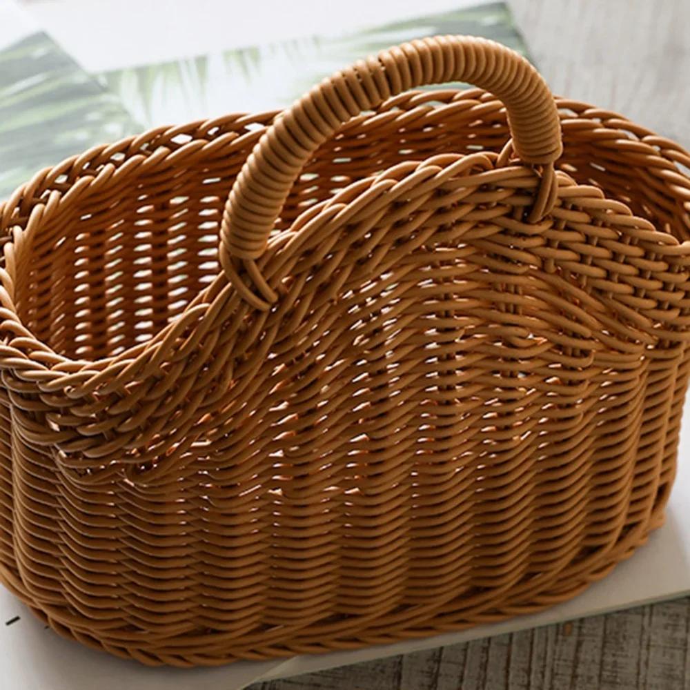 New Hand-woven Kitchen Storage Basket With Handle Woven Hanging Baskets For Fruit Sundries Organizer Plant Decoration Wall Baske