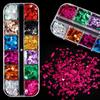 12-Color Nail Art Fluorescent Laser Nail Patch, Bar Boxed Maple Leaf Butterfly Sequin Nail Glitter Patch