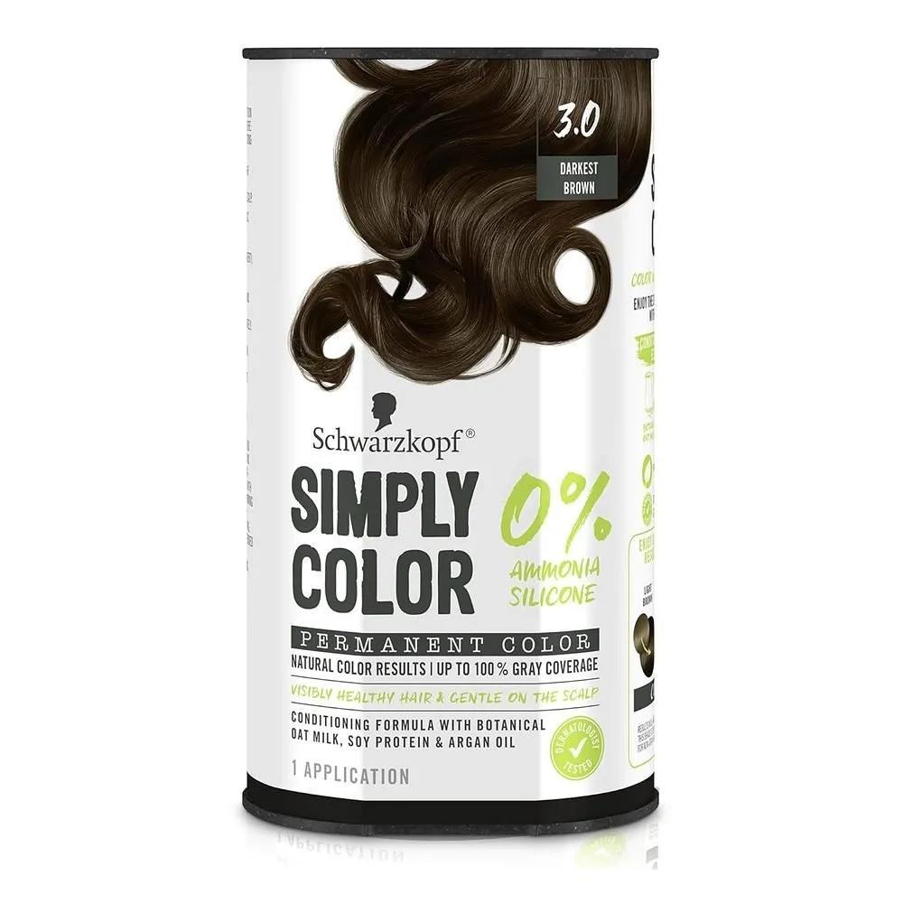 Schwarzkopf Simply Color 1 Упаковка 3.0 Самый Темный Коричневый Schwarzkopf Simply Color Стойкая Краска для Волос, 3.0