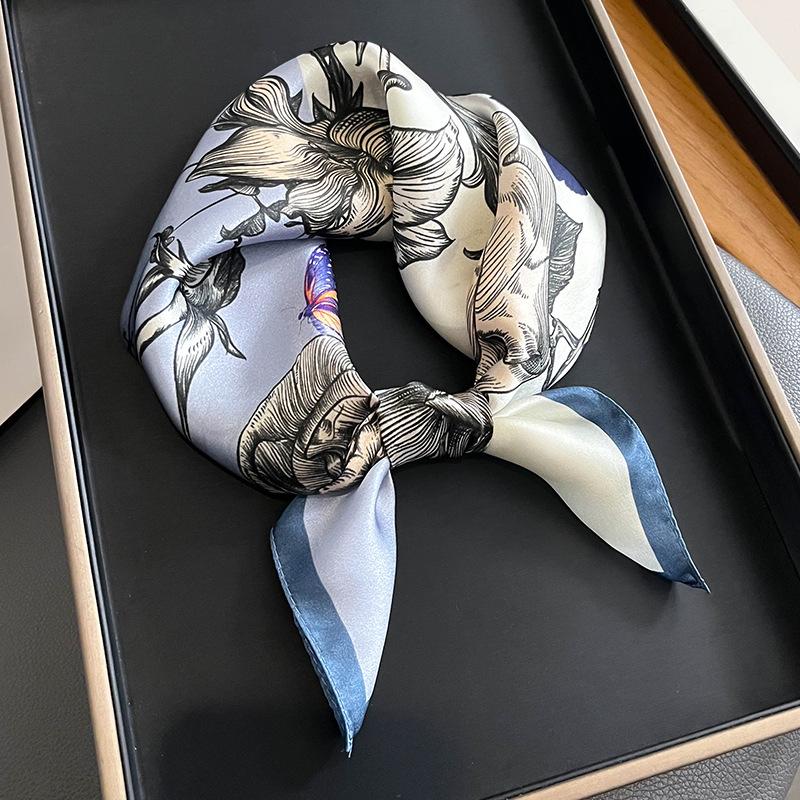 100% Natural Real Silk Scarf Women Print Neck Hairband Shawl Neckerchief Female Headband New Bandana Square Scarves Wrap Hijab