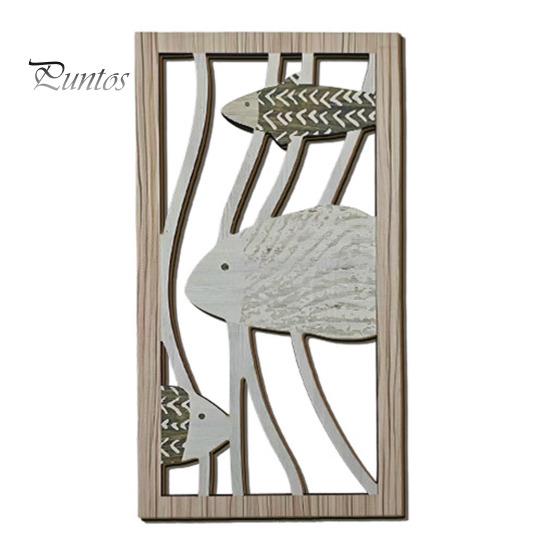 Three Dimensional Fish Relief Decorative Sign, Wooden Hollow Ocean Themed Wall Art, with Adhesive Rustic Plaques Tape No Drill for Living Room Bedroom