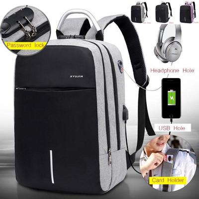 Men Bag Password Lock Batoh proti krádeži Usb nabíjecí taška na počítač Business Casual Backpack