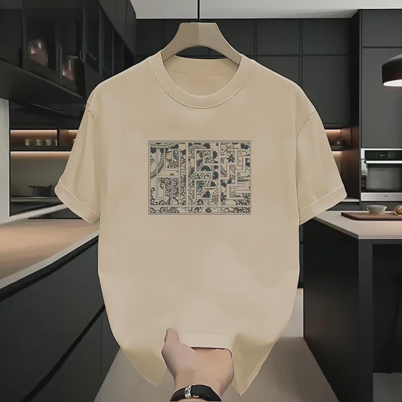 Мужская белая футболка с круглым вырезом из чистого хлопка плотностью 200 г - Коллекция Лето 2024 2XL (Recommended for 170-195 jin)