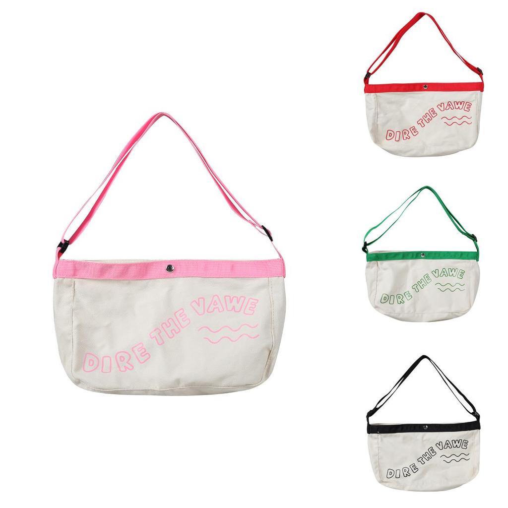 Large Capacity Korean Style Canvas Shoulder Bag For Kids Featuring Cute Alphabet Design