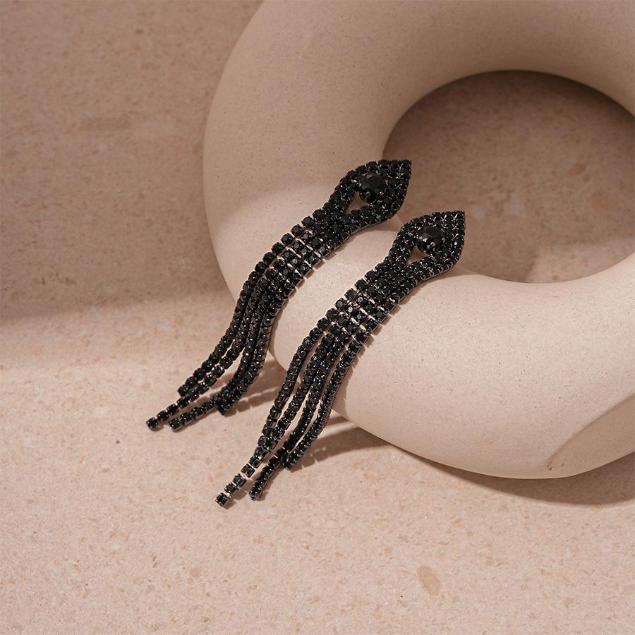 Серьги-гвоздики с геометрической бахромой, цветок Черный Алмаз, Серебряная Игла - Элегантный, Роскошный, Высококлассный Дизайн для Женщин