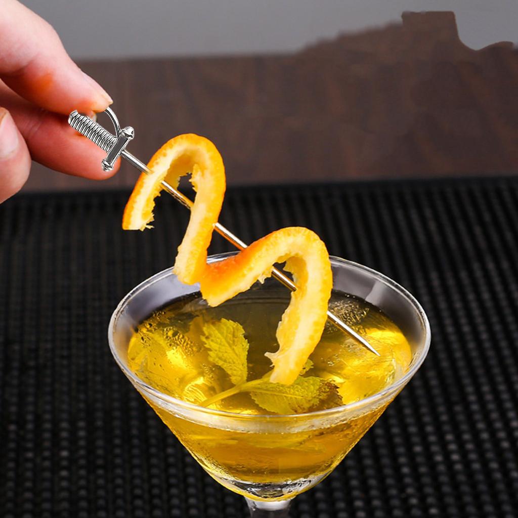 Pack Of 5 Portable Metal Cocktail Skewers Stainless Steel Fruit Picks Rustproof Blade Designs For Appetizers
