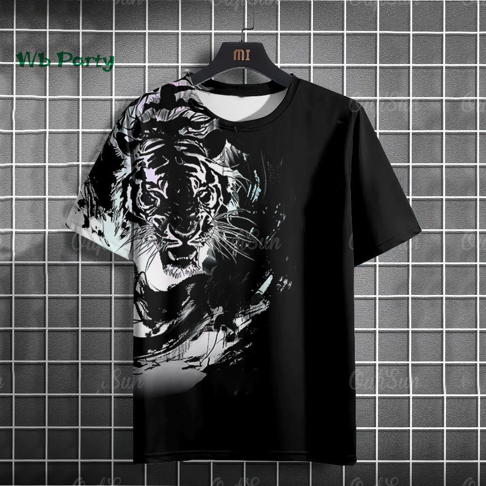Summer Round Neck 3D Fierce Tiger Print Top Fashionable Casual Short Sleeved Men's T-shirts