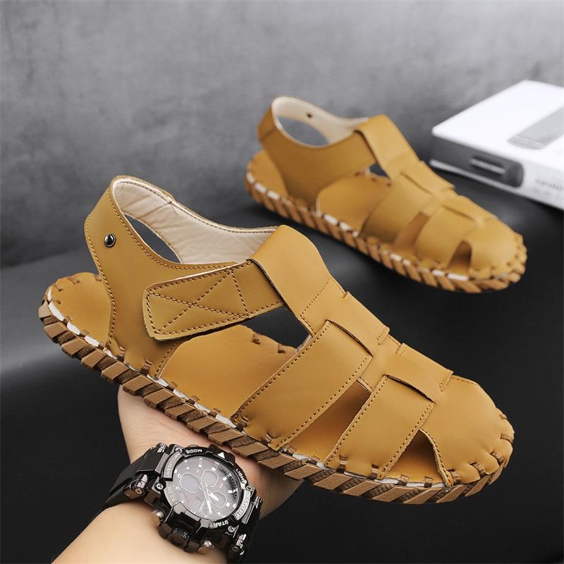 

Модные кожаные мужские сандалии летние ручная работа дышащие мужские модные пляжные тапочки удобные мужские повседневные кроссовки для отдыха на открытом воздухе 11 коричневый