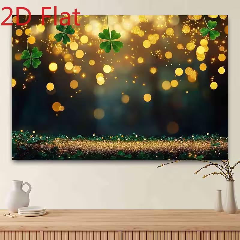 2D Sparkling Gold Clover Backdrop, St. Patrick's Day Photo Booth Decor