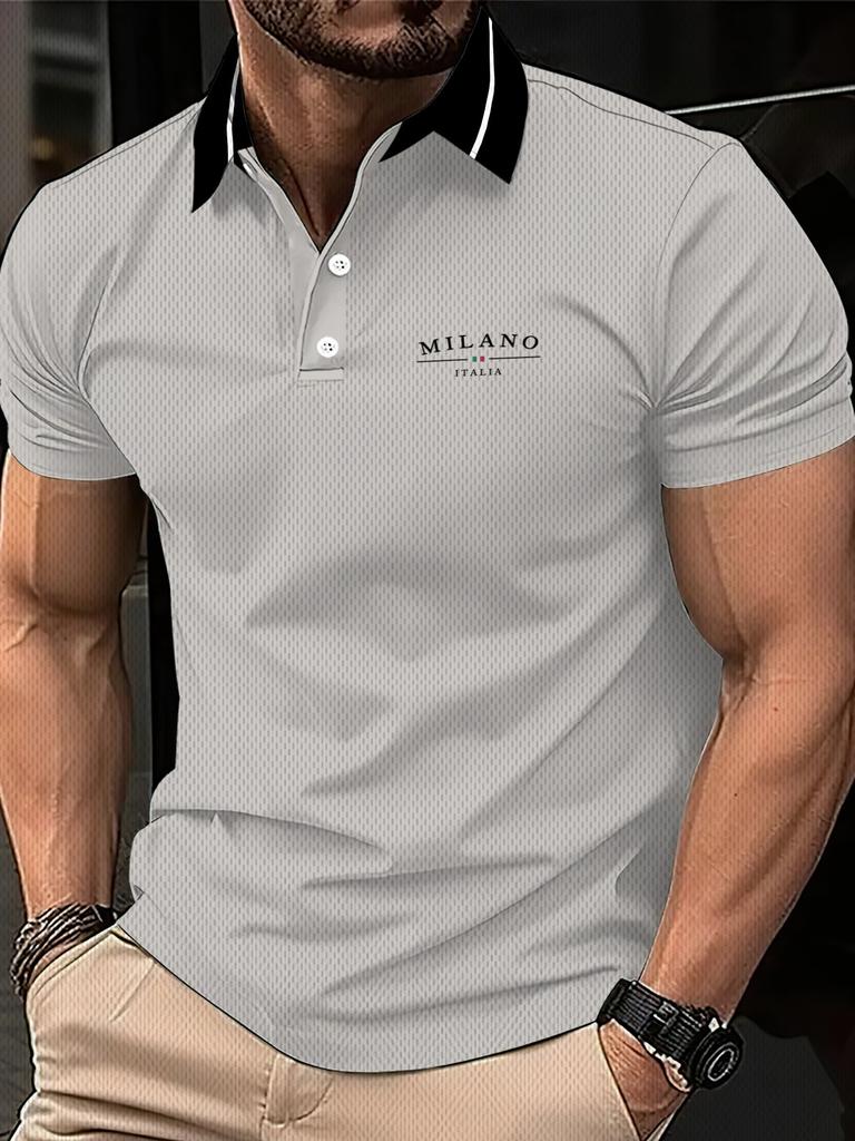 Men'S Digital Print Polo Shirt | Quick-Dry, Breathable, Casual Fit with Letter Print, Round Neck, Lightweight and Comfortable