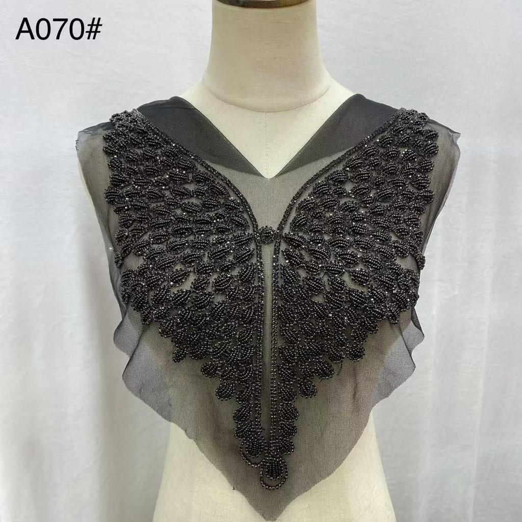 Beaded Rhinestone Crystal Fabric Bodice Applique Rose Gold Panel Pedreria Hand-Sewn Shank Style Corset Wedding Dress Evening