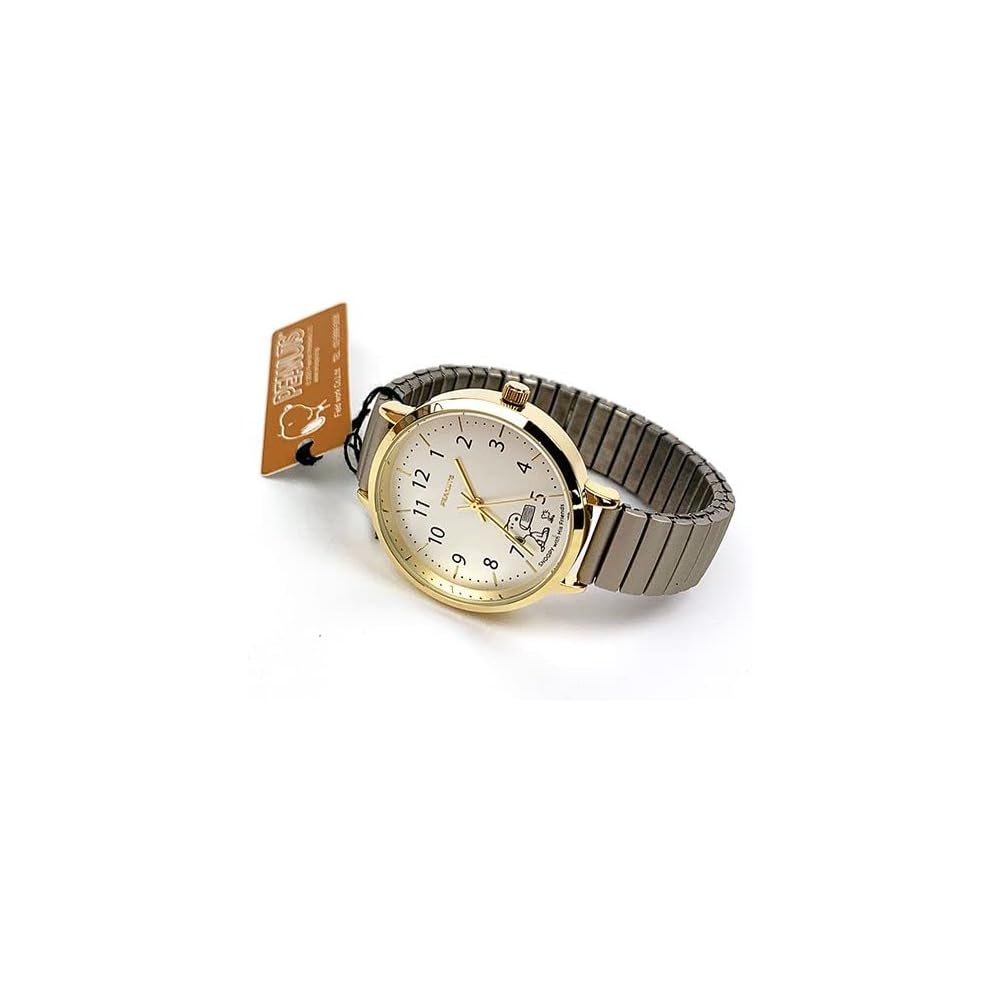 Fieldwork Snoopy Analog Watch with Metal Band and Accordion Strap for Women Gray