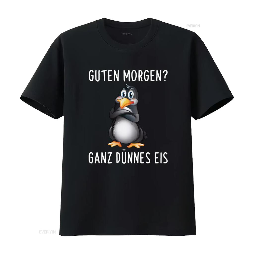 Good Morning Guten Morgen Funny Grouch Penguin T Shirt with Ganz Dunnes Eis Print vintage Washed Unisex Versatile Casual