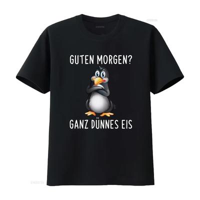 Good Morning Guten Morgen Funny Grouch Penguin T Shirt with Ganz Dunnes Eis Print Vintage Washed Unisex Versatile Casual