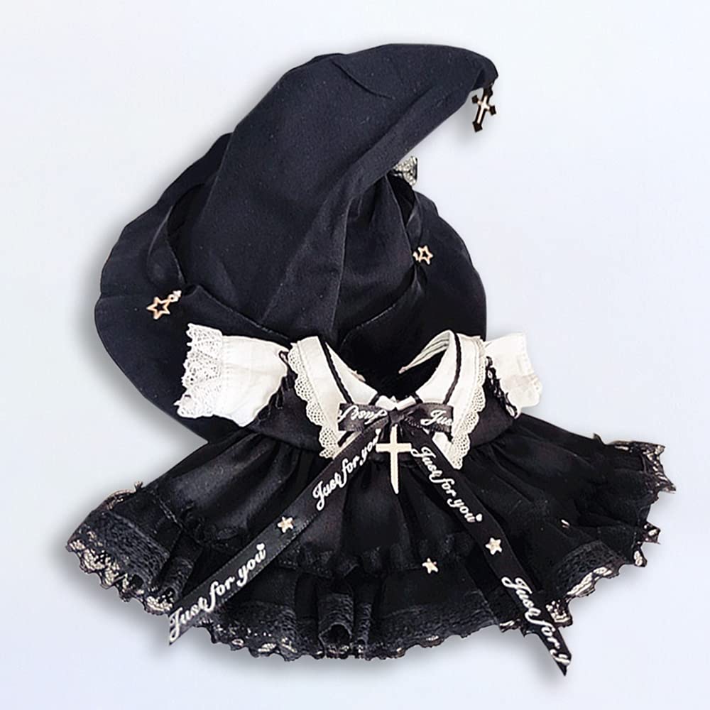 Niannyyhouse Haine Păpușă 20cm Haine Păpușă Bumbac Pălărie + Rochie Set 2 Piese Costum Servitoare Pălărie Magică Haine Păpușă Bebeluș Rochie Dantelă Costum Rochie Rochie de Ocazie Negru
