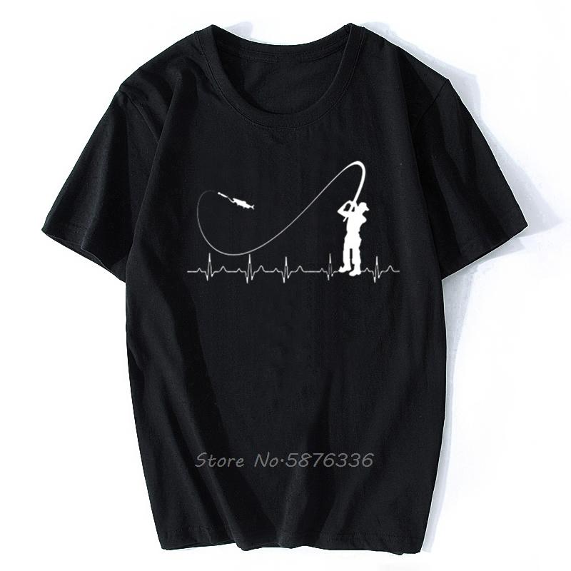 Fishinger Heartbeat T Shirt - Funny Fish Fisherman Gift Idea Fashion Men T-Shirt Fashion Short Sleeve Cotton Tees Men's Clothing