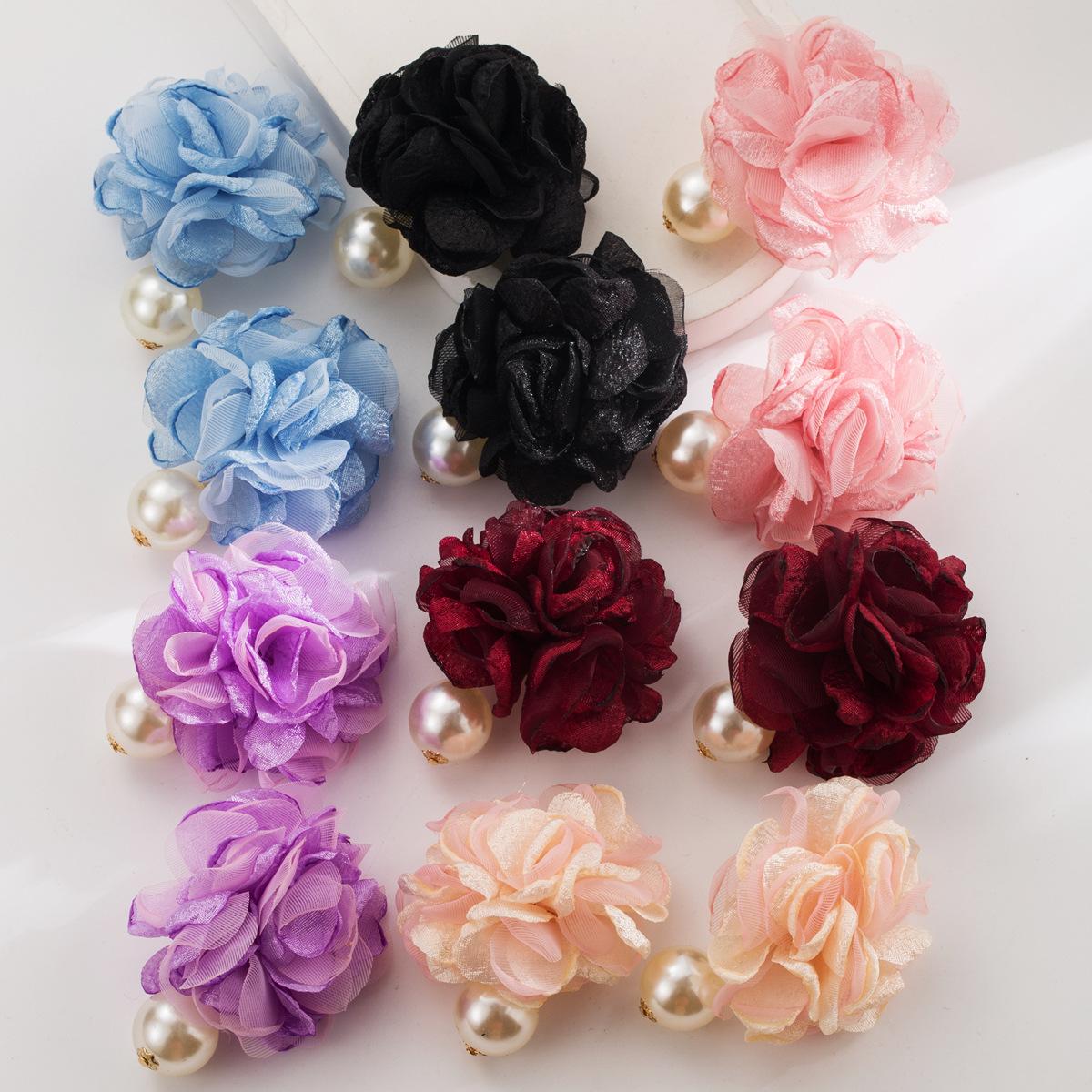 

Korean Style Vacation Style Fabric Camellia Pearl Earrings for Women Sweet and Girly Stud Earrings Forest Style Niche Flower Earrings рожевий