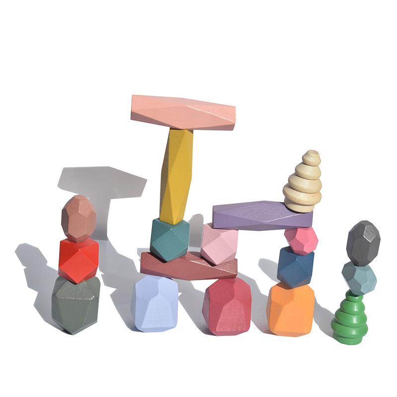 Wooden stacked music color Morandi small tree simulation stone hand-eye coordination stacked stone building block interactive toy