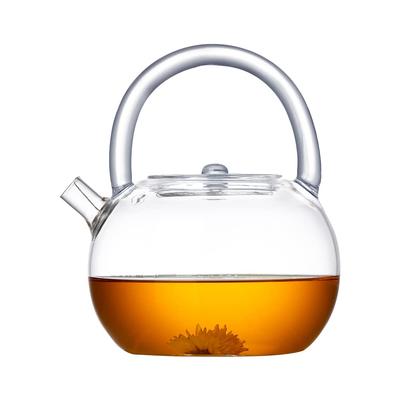 Pokaro Tee Klare Runde Teekanne, Hitzebeständige Glas-Teekanne, Bruchsicher, Direkt Hitzebeständig, Großes Fassungsvermögen 850 ml, Klares Glas, Handgeformt