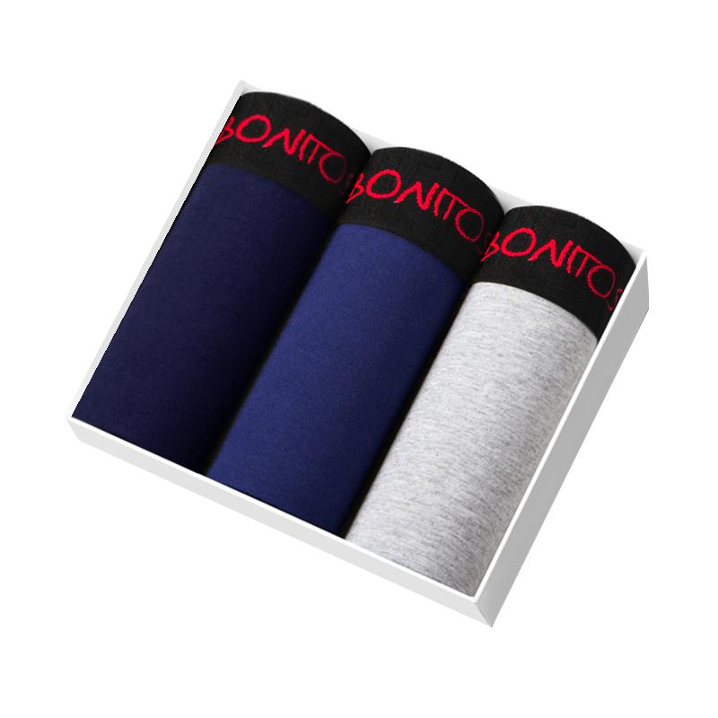 BONITOS 3 ks Bavlněné pánské boxerky Jednobarevné pánské spodky Set sexy pánského spodního prádla
