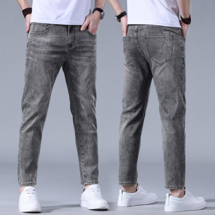 

Spring and Summer Thin Men s Jeans Stretchy Slim Small Straight Trousers 28