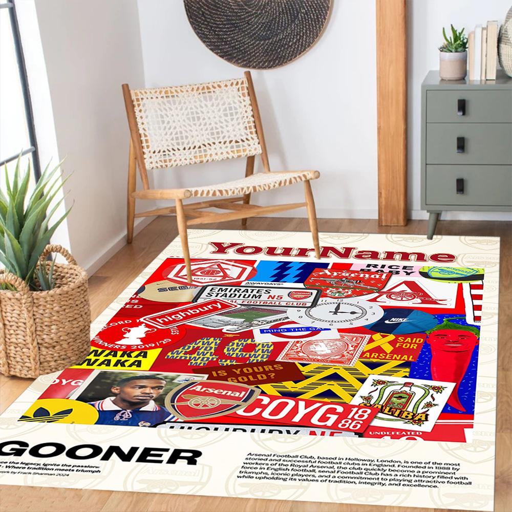 Arsenal Personalized Name Area Rug Perfect for Game Room Balcony Playrooms Entryway Antislip Carpet Anime Office Decor Birthday/Christmas Gift