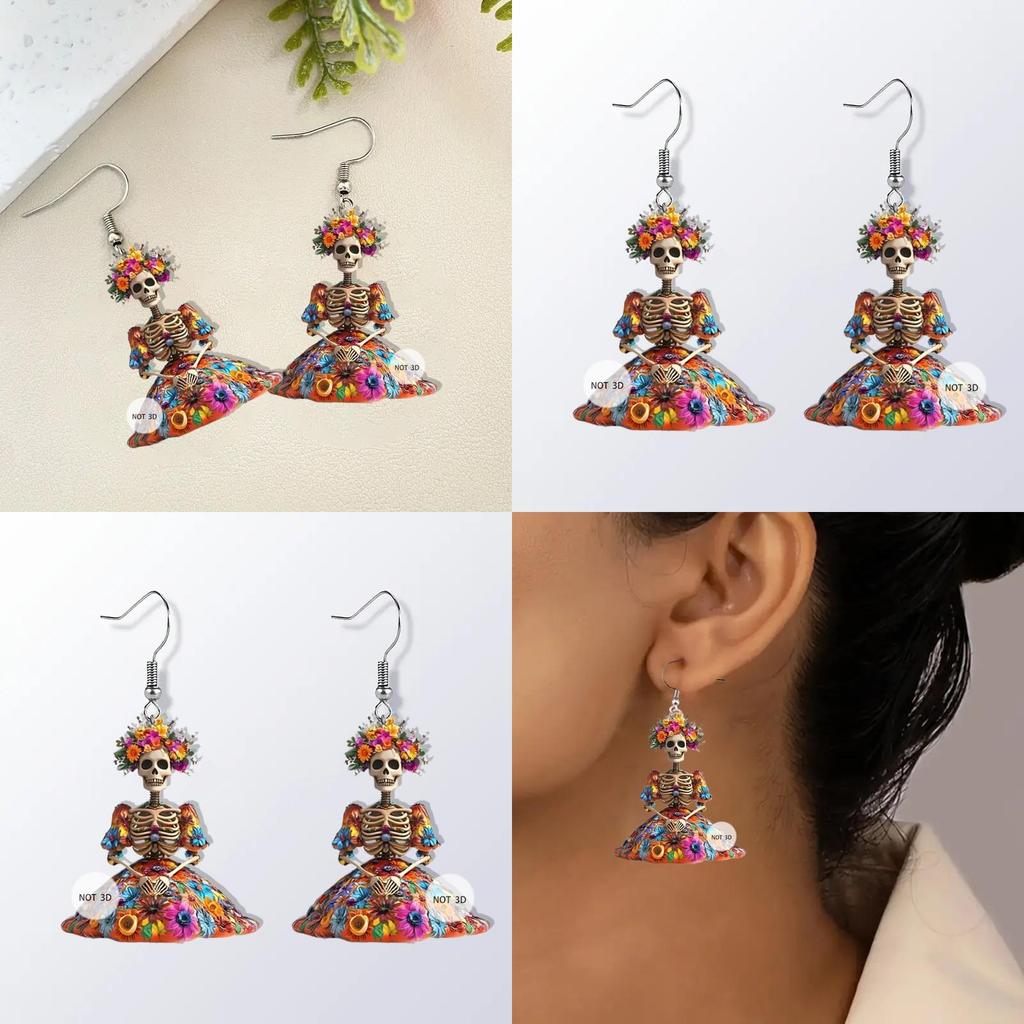 Halloween Flower And Skull Pattern Women Earrings For Womens Casual Party Jewelry